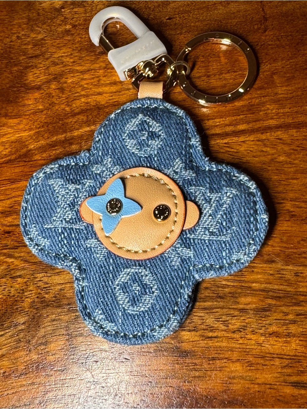 Blue Denim Flower Key Charm
